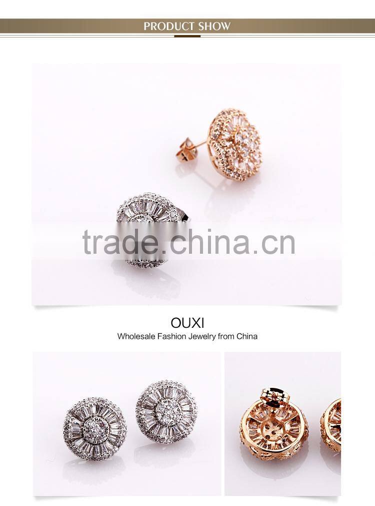 OUXI New designs wholesale small gold earrings made with AAA zircon