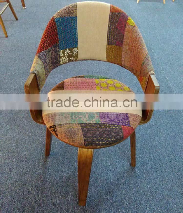 colorful fabric wood dining armchair