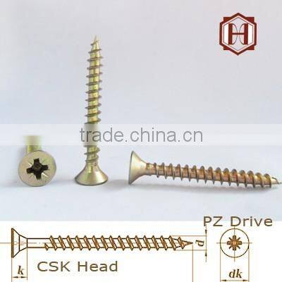 Carbon steel countersunk head yellow coated chipboard screw