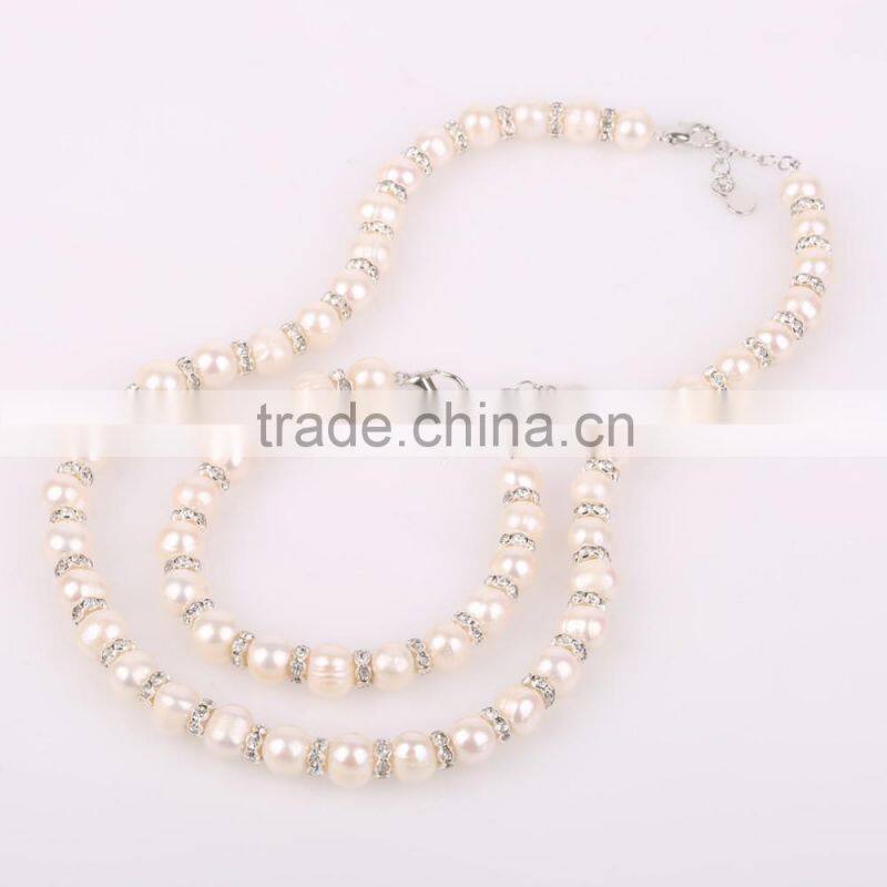 9mm A grade potato cyystal spacer fashion pearl necklaces set for women