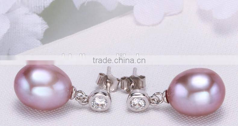 9mm AAA 925 silver genuine natural real pearl earring