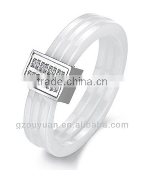 Women's Black Ceramic Ring Set with Diamonds