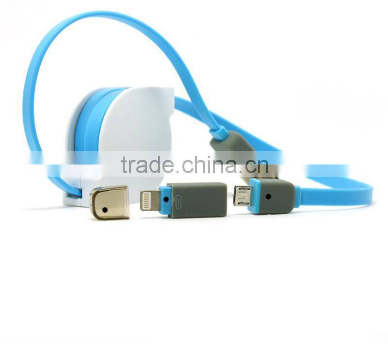 2 in 1 Best Selling High Speed retractable cord reel micro usb charging data cable made in china