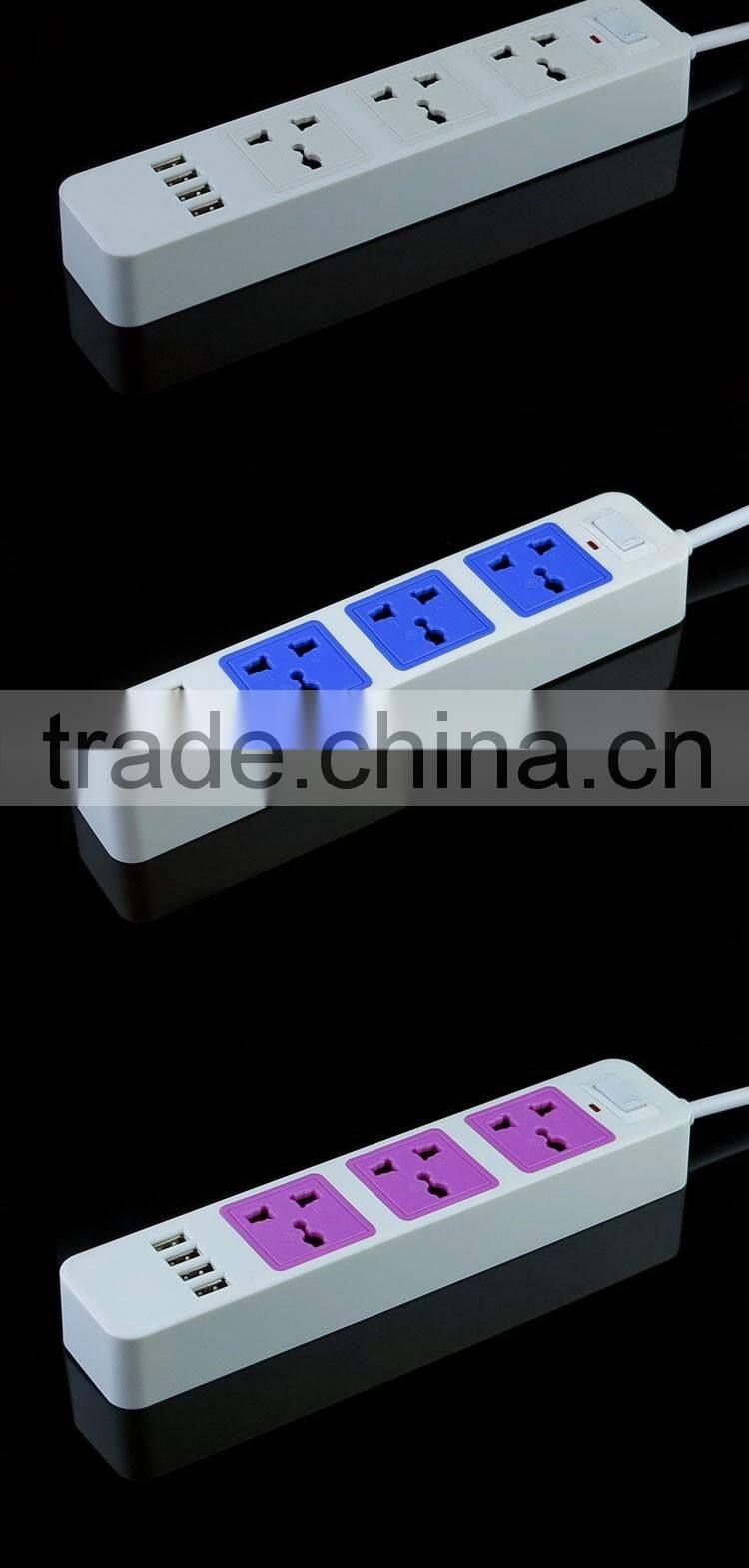 4 usb 3-pin plug retractable extension pvc multiple power socket with switch