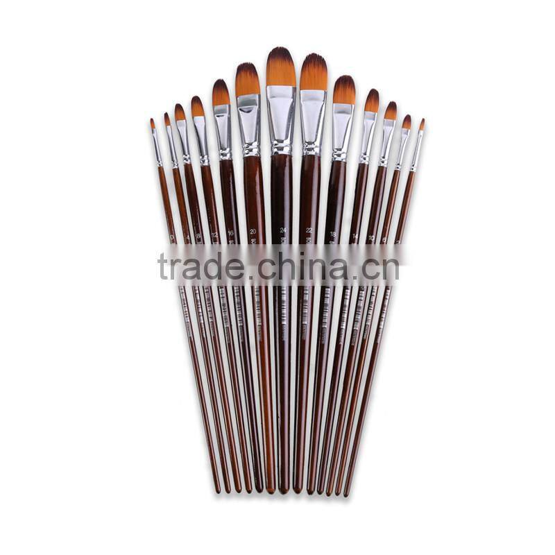 Bomega Professional Fine Art Brush Set Wholesale - 13 Pieces Golden Nylon Hair - Long Handle