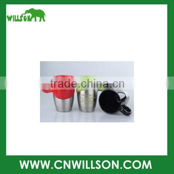 2016 new advertising factory 350ml ceramic mug with S/S outside