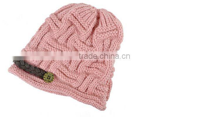 Korean Fashion Womens Warm Winter Crocheted Knit Braided Beanie Ski Hat Skull Cap