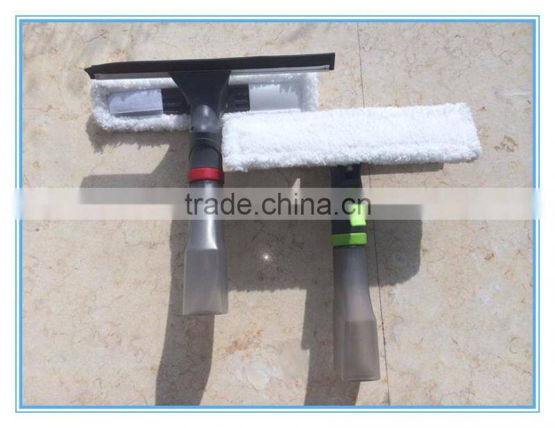 Spray window brush window cleaner with microfiber and rubber wiper strip