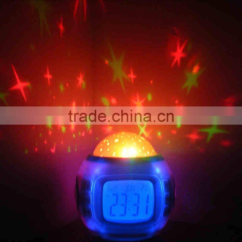 music and starry sky calendar/LED light clock/time date week and thermometer table alarm