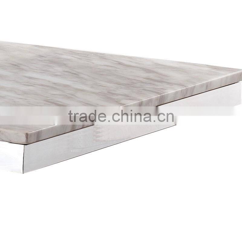 foshan cohen thick marble top tea center table with high gloss stainless steel frame