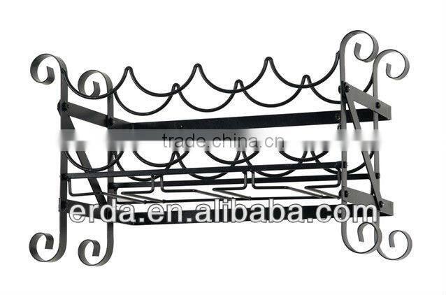 Black Metal Wine and Glass Wall Rack