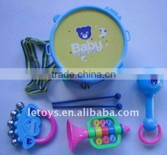 plastic musical instrument toy set(included drum/trumpet/tambourine/maracas/handbell)