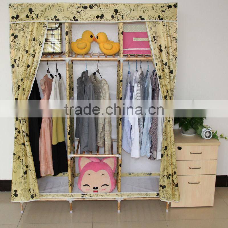 Best selling non-woven cover soild wood handle wardrobe
