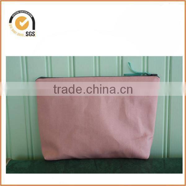 Flag/Bunting Applique Makeup Bag/ Zipper Pouch: Natural Canvas with Yellow and Pink Floral By Chiqun Dongguan CQ-H01081