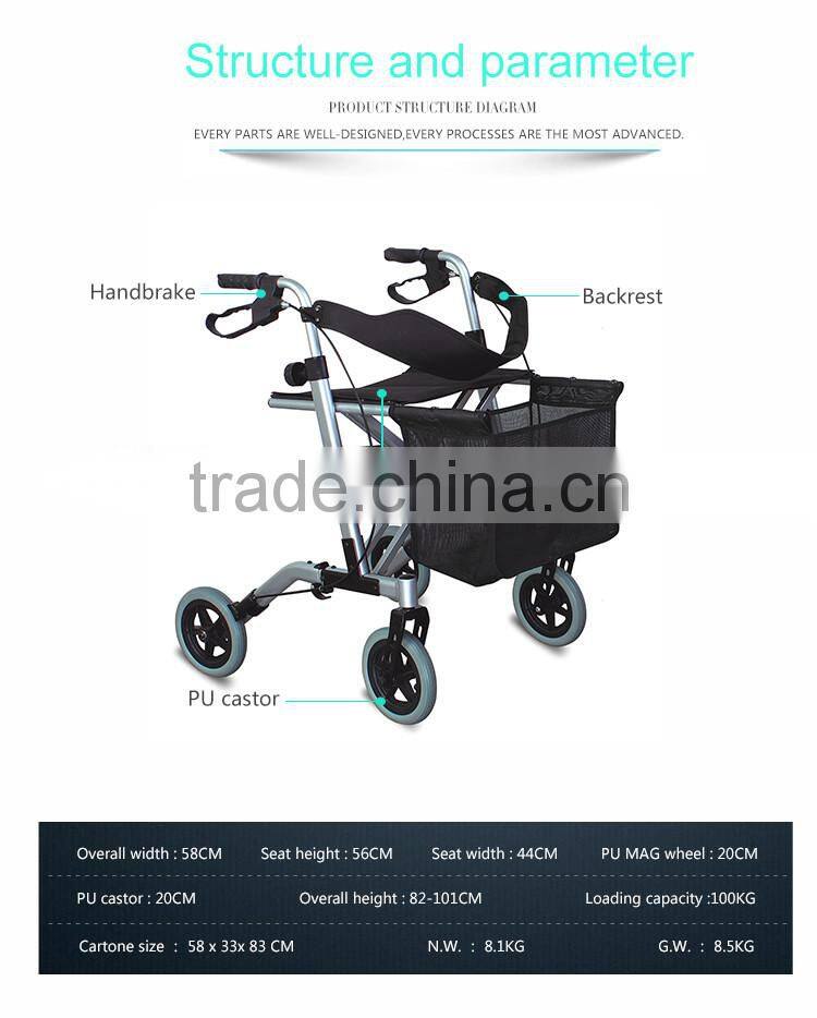 China suppliers TOPMEDI Rehabilitation Therapy Supplies lightweight 4 wheel folding rollator walker