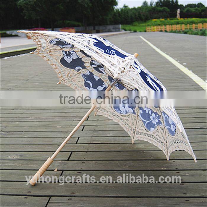 Anji umbrella factory 100% cotton handmade wooden stick lace parasol