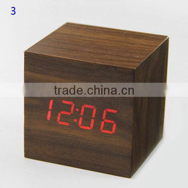 Multicolor Cube Led Digital Alarm wooden Clock