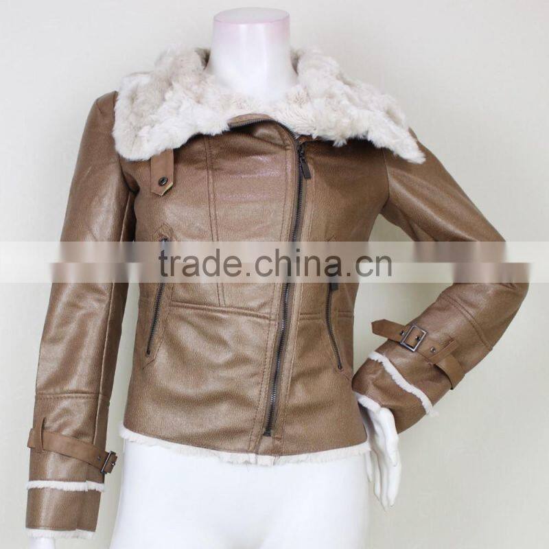 Latest Design Softshell Pu Leather Woman Winter Jacket