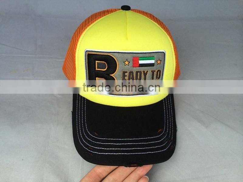 High quanlity 5 panel trucker caps and hats with flocking embroidery