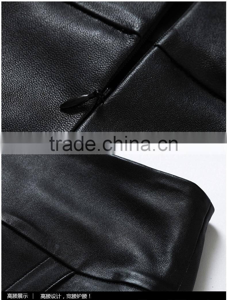 real sheep leather skirts PU leather beautiful step skirts High-waisted Pencil Skirt