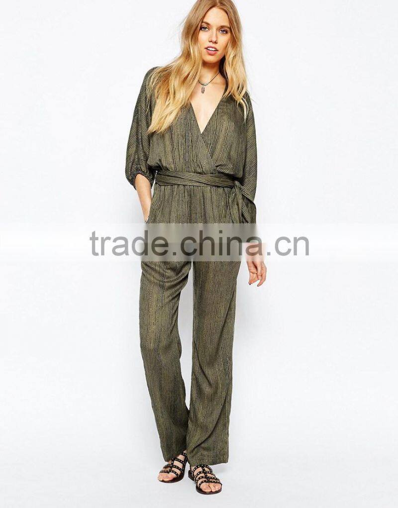 2015 fashionable hot sale OEM customized Wrap Front women Jumpsuit