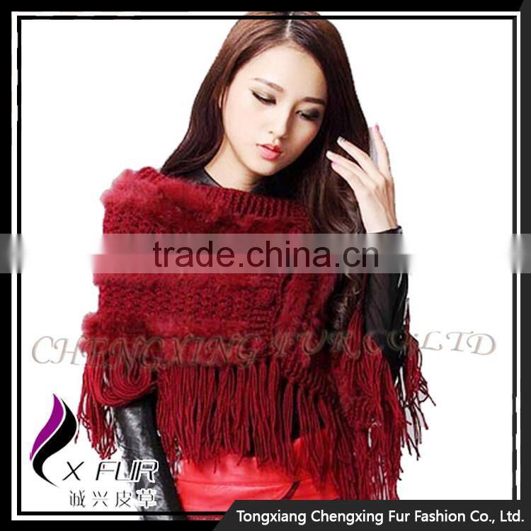 CX-B-119F Luxury Quality Rabbit Fur Big Hand Made Crochet Shawl