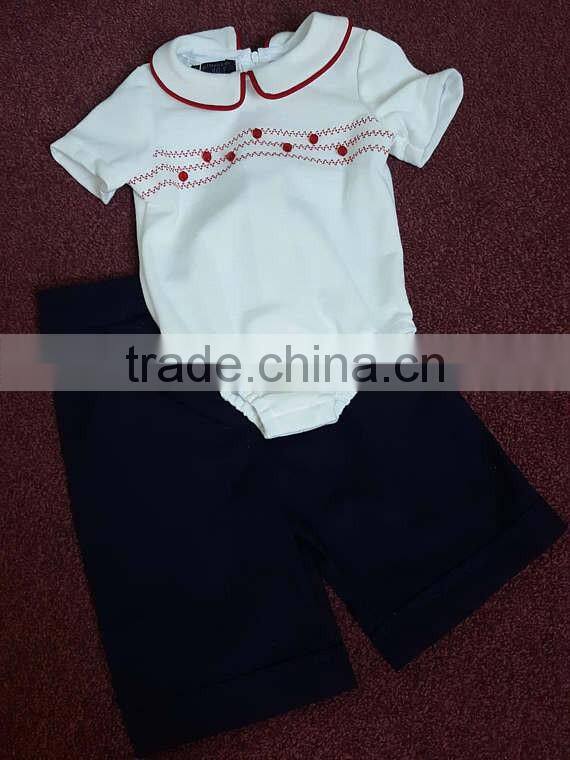 New Fashion Clothes Baby Boy Christmas Clothes with red Piping on collar