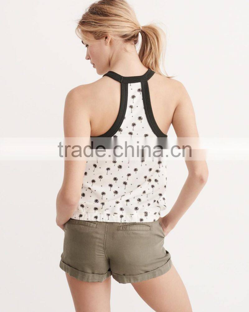 MGOO Black Binding String Tie Up T Shirt Sleeveless Custom Design Sexy Tops For Women