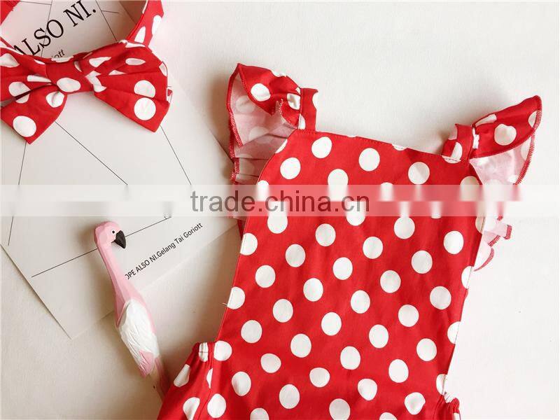 Wholesale bonds baby clothes polka dot jumpsuit baby girl romper flutter shoulder straps adjustable infant clothing