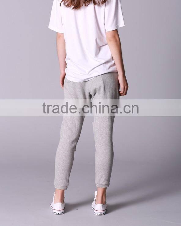 wholesale customized printing logo blank slim fit women ripped sweatpants jogger
