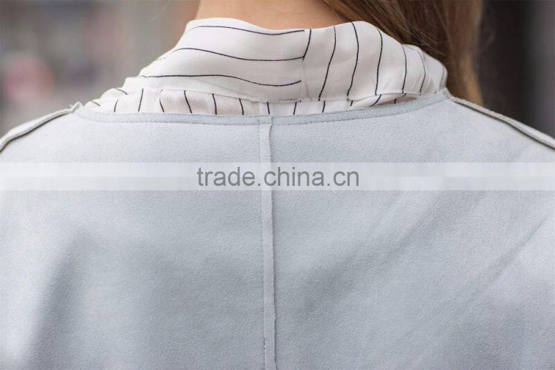 new fashion suede jacket long coat for ladies women's long washed elegant coat