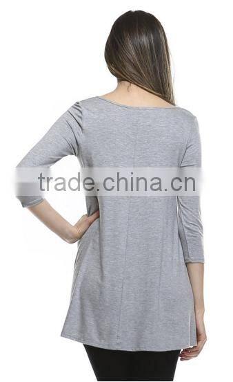 2016 blouse and shirt for ladies fashion elbow sleeve tunic blouse with soft flowy drape