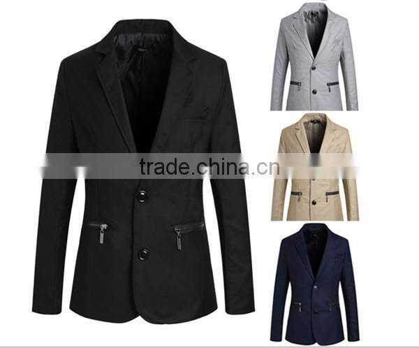 1pc hot sale with zipper pattern turn down callor long sleeve cotton and polyester bussiness blazer