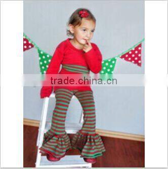 2017 baby girls children sleepwear ruffle pants long sleeve striped outfits with pajamas knit cotton clothing sets