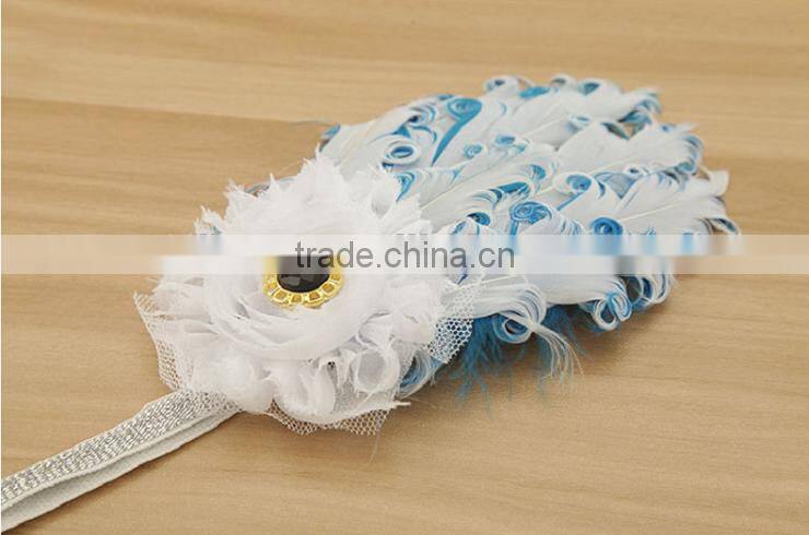 2016 new design baby hair accessories with regular colorful feather flower