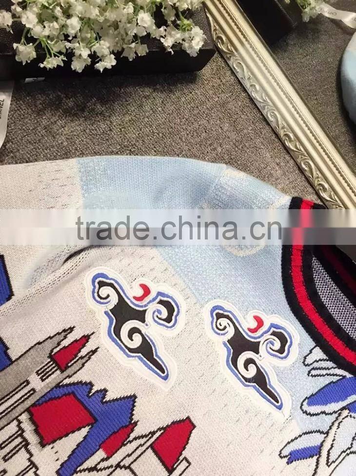 high quality custom Spring new three-dimensional castle pattern round neck collar sweater