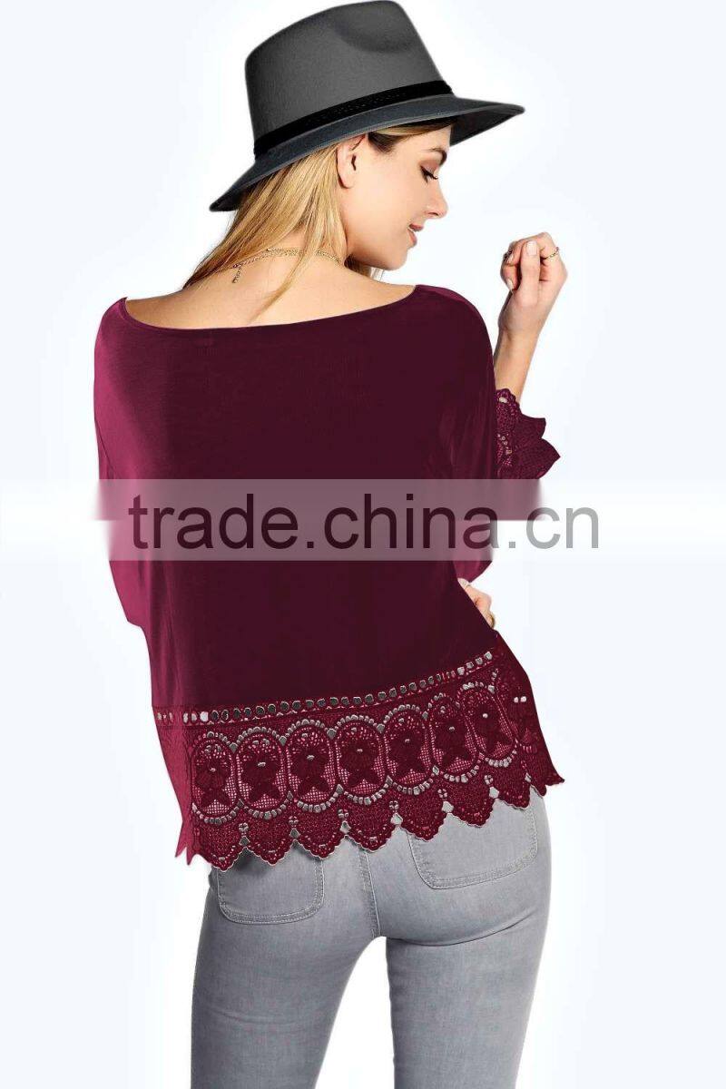 Fashion Women Lace Crochet Loose Tops 3/4 Sleeve Newest Shirt Kimono Casual Blouse For Wholesale 2017