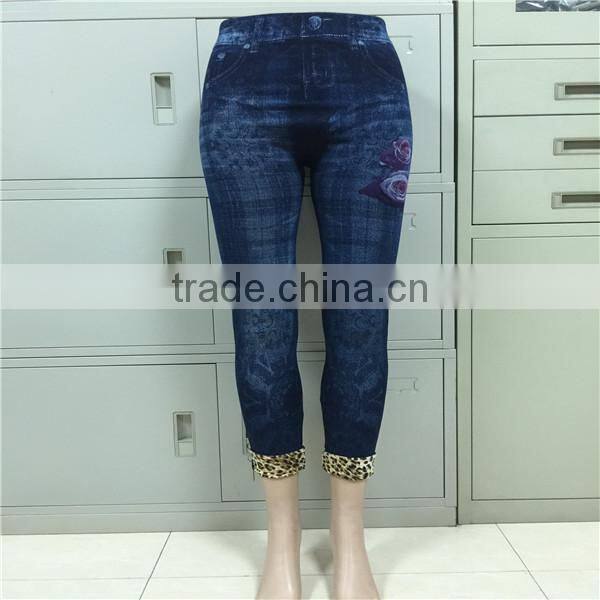 Sexy SKINNY JEANS M/L Mock Denim Cropped Jegging Seamless patch sewing style 3