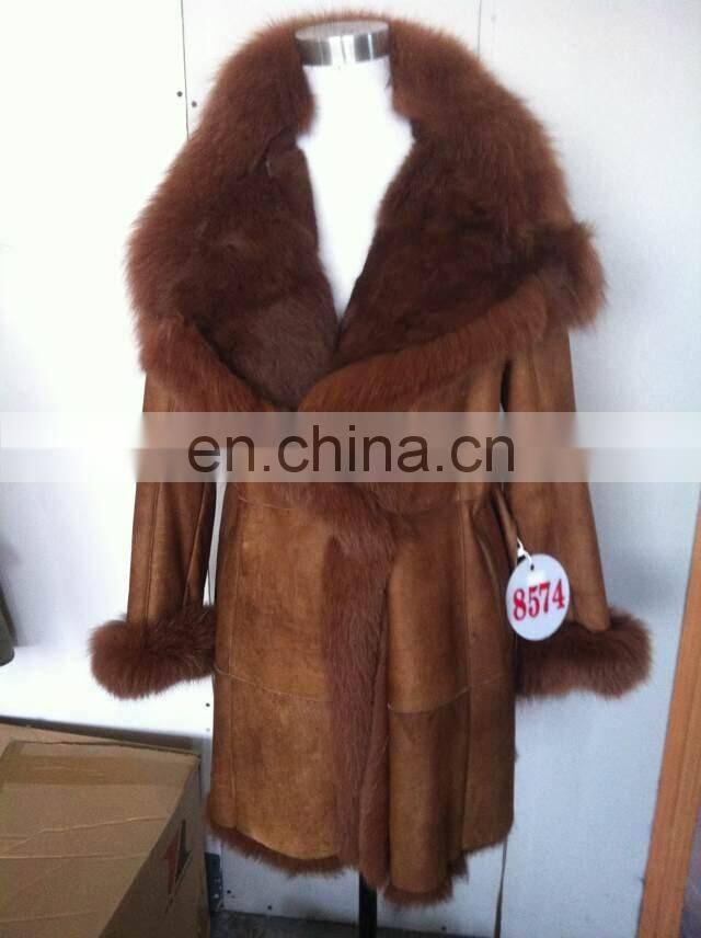 Luxury Fox Fur Trimmed Sheepskin Fur Garment Winter Fox Fur Hood Fur Jacket Bonjovi Original Design DOUBLE FACE Fur Coat
