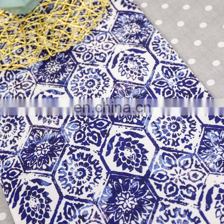 Blue digital printed cotton liner high quality table runner for party home family decoration