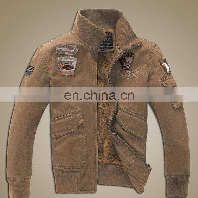 Customized plus velvet military uniform men's jacket slim standing collar cotton men's casual bomber jacket