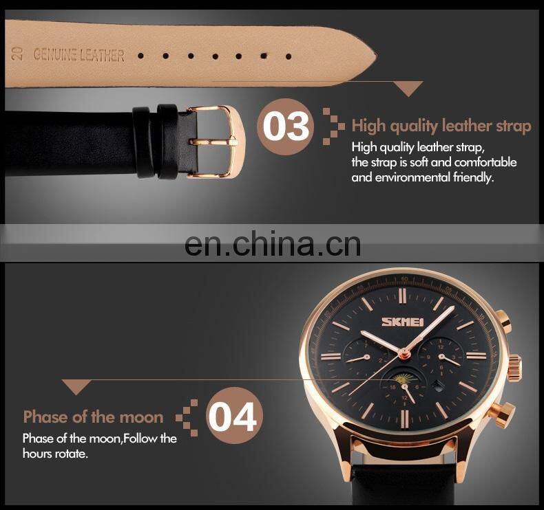 Luxury Goods Skmei 9117 Japan Movt Stainless Steel Back sr626sw Luxury Leather Watch Strap