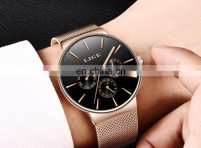 Top Brand LIGE Watches Men Super Slim Mesh Stainless Steel Luxury Casual Quartz Clock Ladies Wristwatch Relogio Feminino