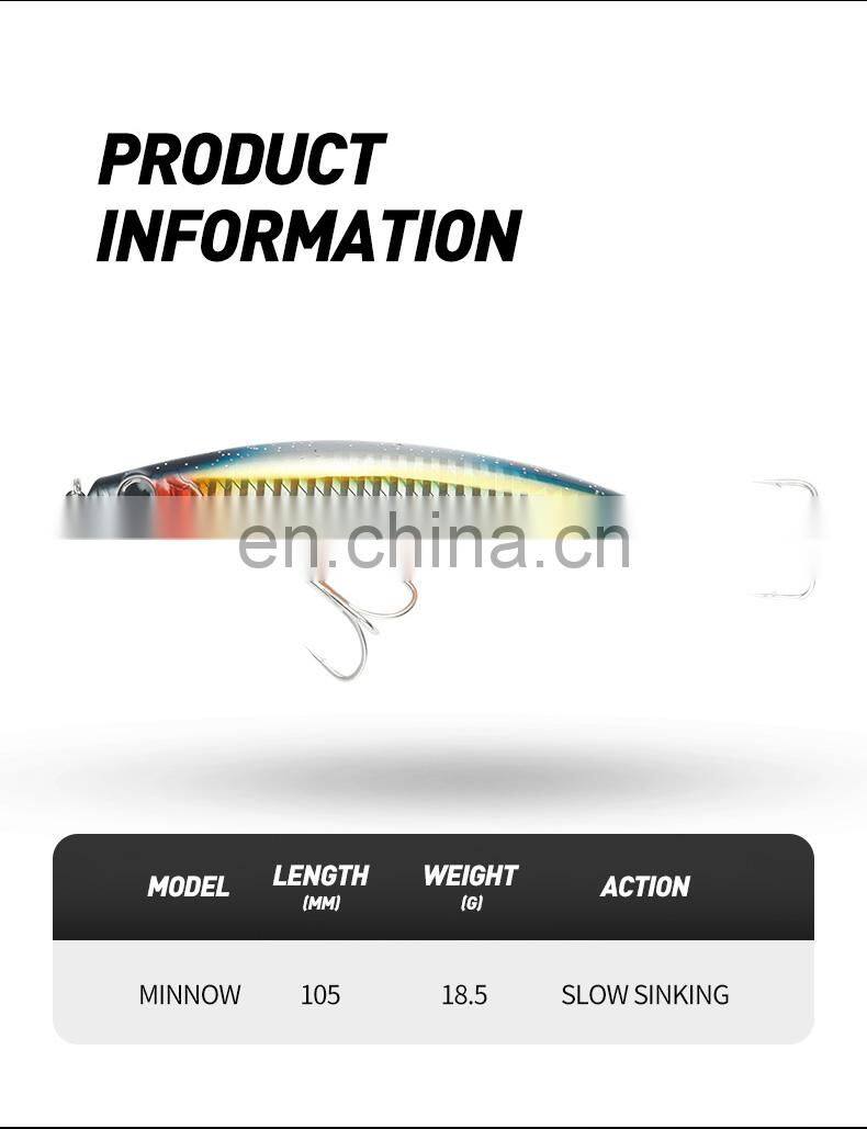 JOHNCOO 105mm 18.5g 3D Eyes Life-like Slow Sinking Minnow Lure Bass Fishing Lures