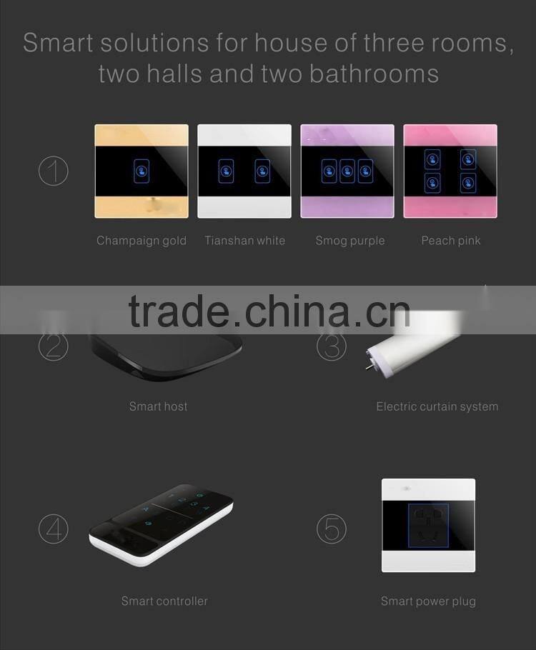 Gold Modern 3 Gang Crystal Glass Panel Touch Universal Smart Home Switch