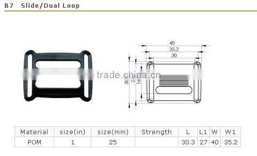 Plastic adjustable strap slide buckle for bag webbing