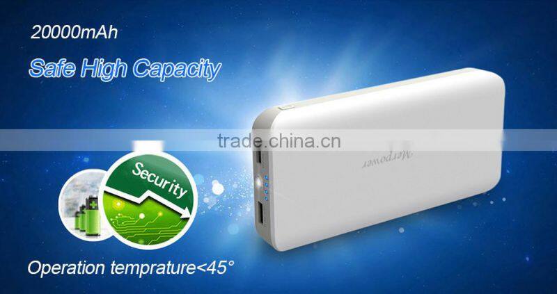 2014 popular LED torch Dual USB output power bank 20000mah