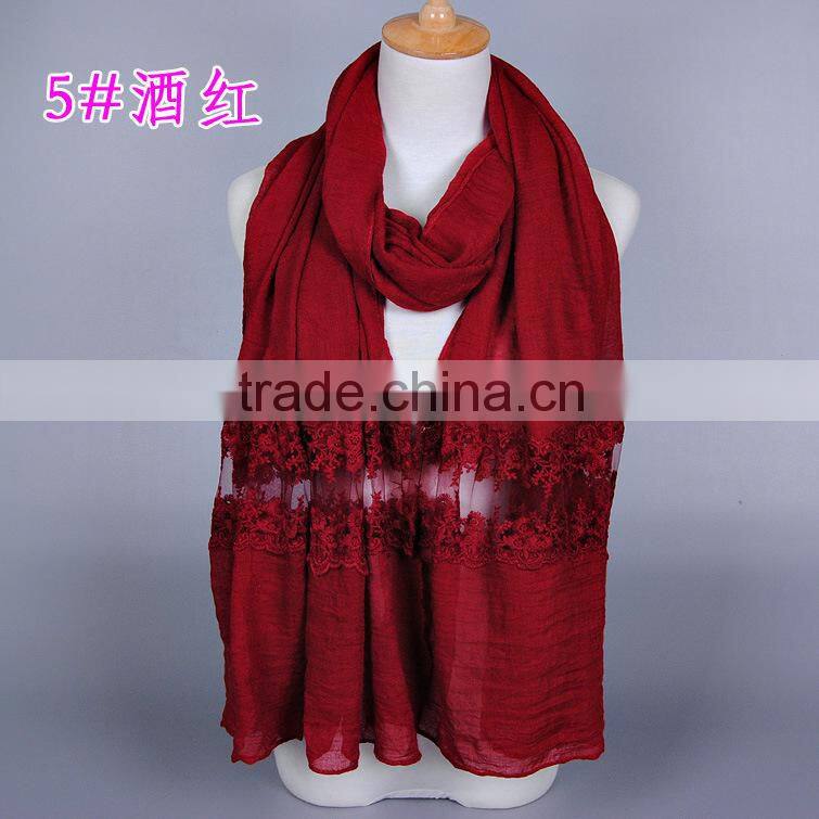 Top Quality Long Cotton Plain Fashion Women Lace Shawl