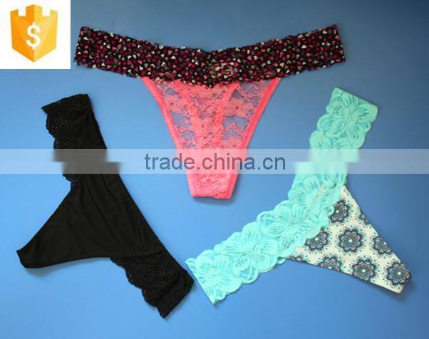 Women Sexy Underwear, Microfiber Printed and Lace Thong, Women Panties