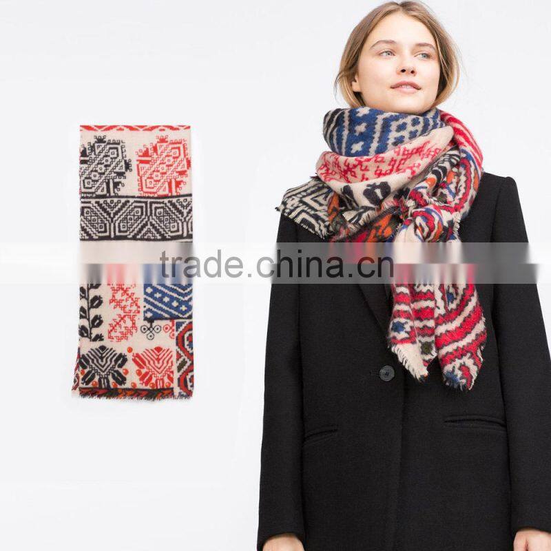 Best Selling Winter Warm Soft Colorful Printed Wool Square Scarf